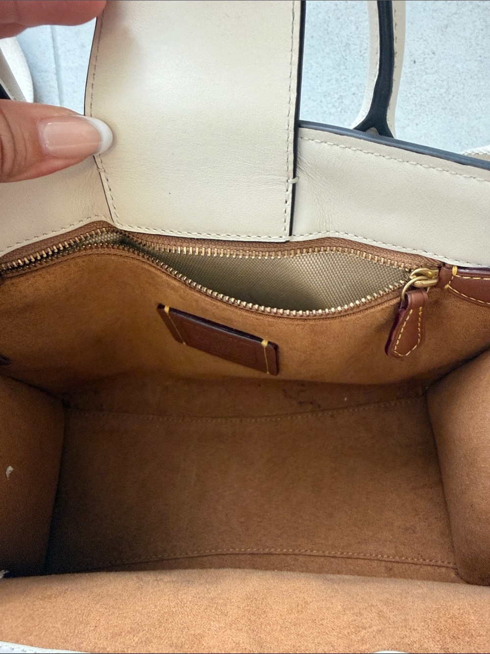 COACH Cream Leather Top-Handle Satchel with Logo and Signature Crossbody Strap - Picture 9 of 14